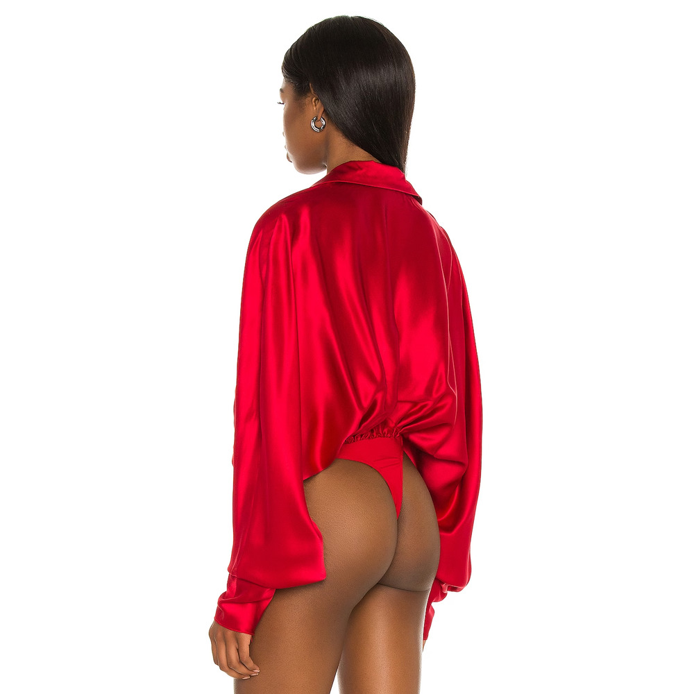 LaQuan Smith Silk Tuxedo Bodysuit Scarlet Size M - Picture 4 of 9
